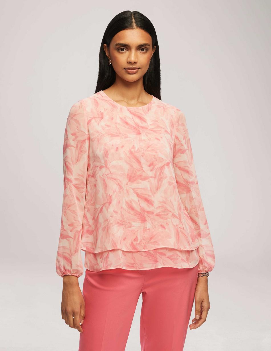 Hauts Anne Klein Printed Long Sleeve Double Layer Blouse   | PJG-2317924